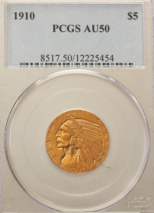 USA 5 dolarów 1910 Indianin Filadelfia PCGS AU50